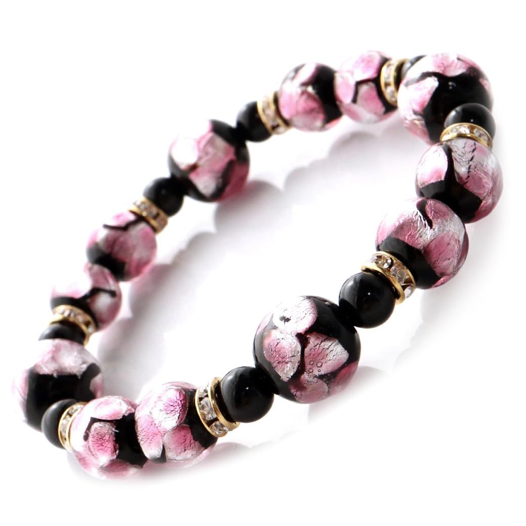 [GOLD STONE] ホタルガラス ピンク 桜 春 ブレスレット 沖縄 パワーストーン 内径 約16.5cm