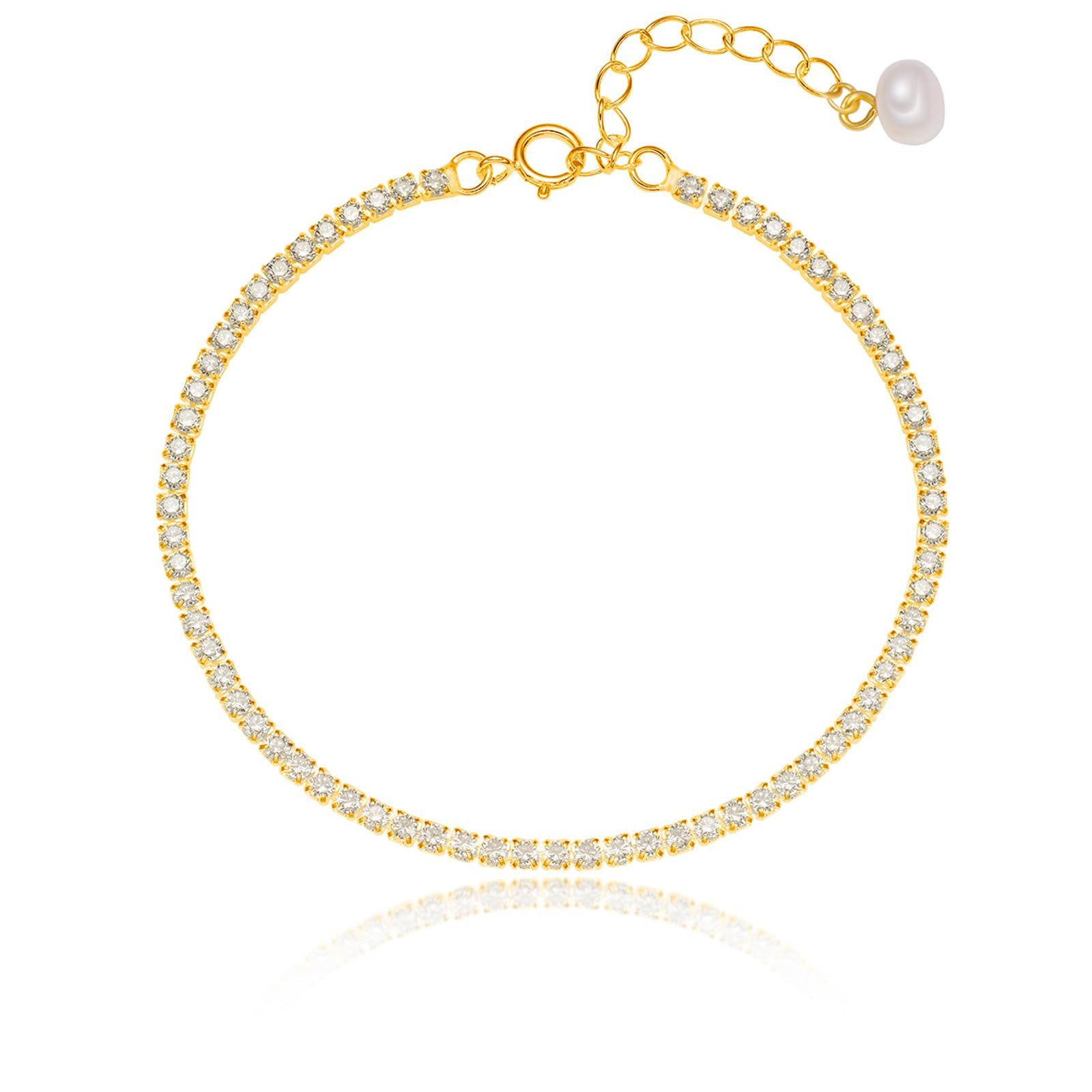 レディース スターリングシルバーブレスレット 925シルバージルコンブレスレット 18Kゴールドメッキ レディース 誕生日 アクセサリー 光沢のあるシンプルでキュートなアクセサリー ジュエリーボックス付き 12,739円