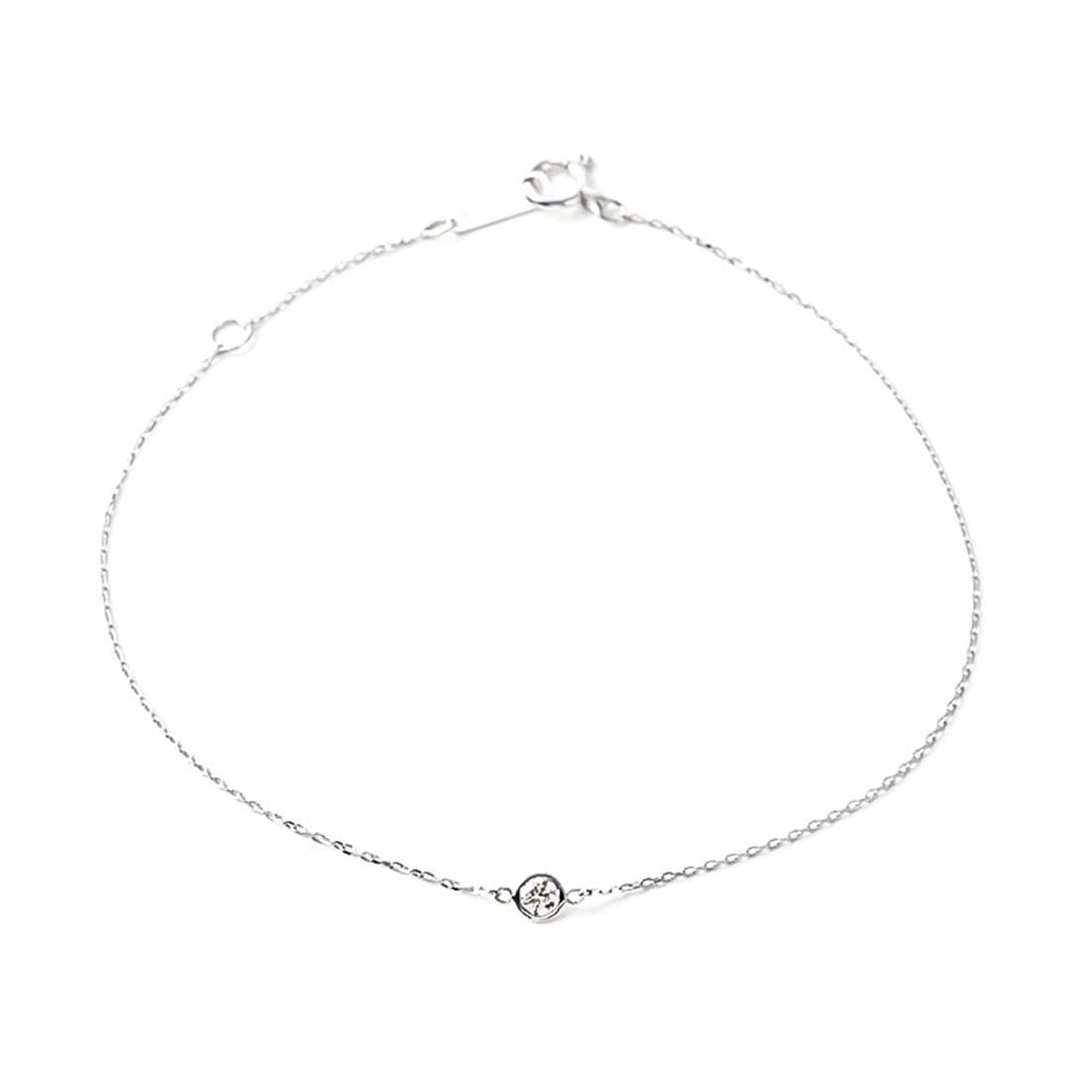 PLUSTER ダイヤモンド ブレスレット 一粒 K10 ホワイトゴールド (本物 0.07ct) 金属アレルギー対応 チェーン 18cm ホワイト ゴールド (ギフトボックスセット)/ レディース メンズ ジュエリー アクセサリー 誕生日 クリスマス プレゼ