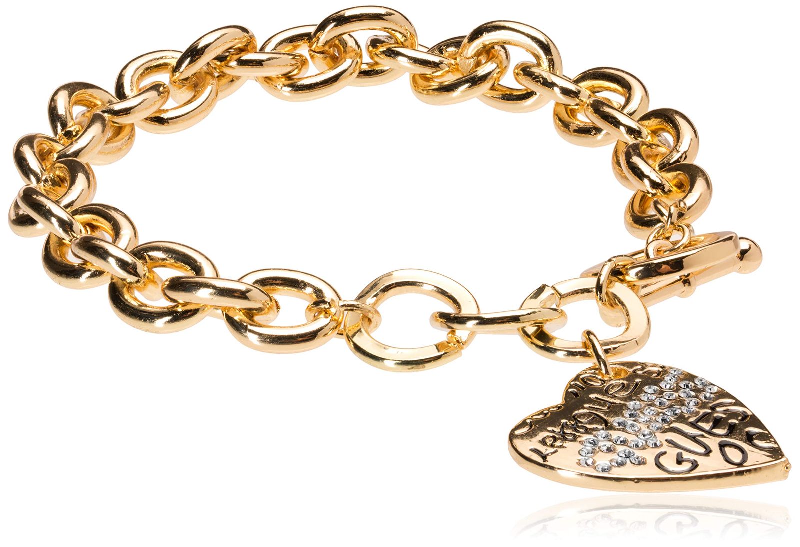 GUESS 「ベーシック」グラフィティロゴ ハートトグルチャームブレスレット, One Size, 金属