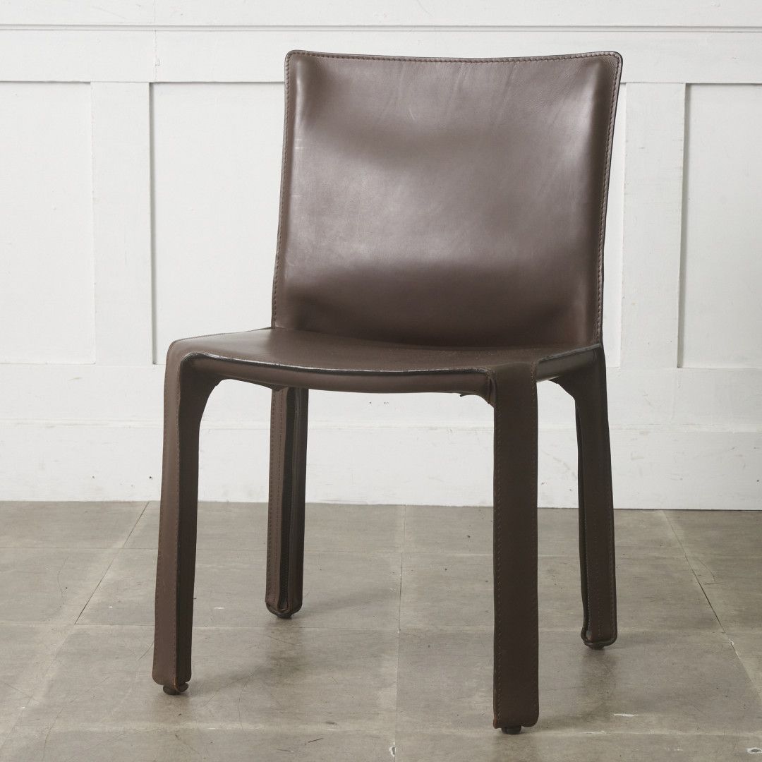 カッシーナ 414 CAB キャブチェア 本革 チェア ダイニングチェア 茶 MARIO BELLINI アームレスチェア ブラウン Cassina モダン 100509