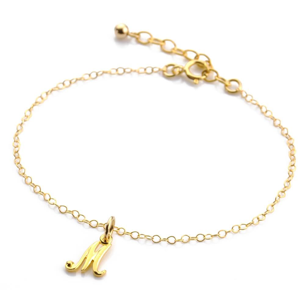 【Accessories Salt】イニシャル M アルファベット ブレスレット K14GF あずき チェーン レディース 金属アレルギー対応 ギフトボックス 箱入り 人気
