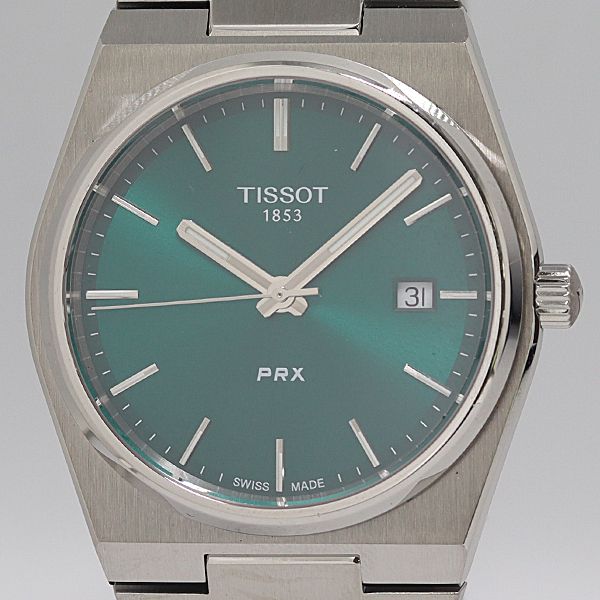 美品 新品同様 稼働 保/箱付 ティソ PRX T137410A QZ グリーン文字盤 デイト メンズ腕時計 2000000 4JWY ABC22560 TAM