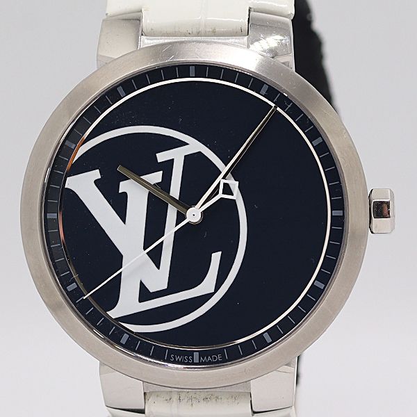 美品 新品同様 稼働 保/箱付 ルイヴィトン QA001 058/100 QZ ネイビー文字盤 メンズ腕時計 2000000 4JWY ABC22545 TAM