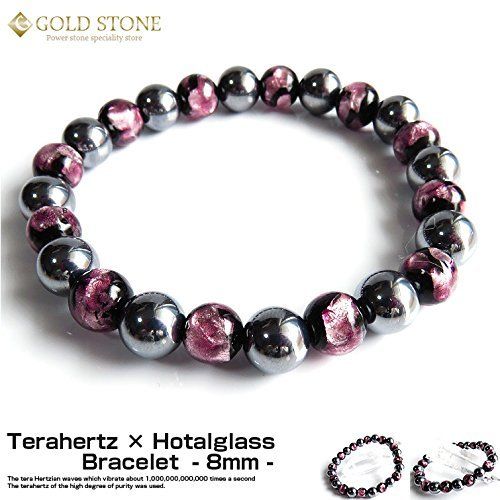 [GOLD STONE] テラヘルツ鉱石 × ホタルガラス ブレスレット8mm 24粒 ピンク パワーストーン