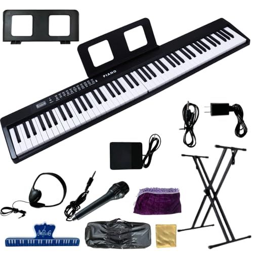 TAIGA 電子ピアノ 折り畳み式 88鍵盤 ピアノスタンドセット コンパクト軽量 (4.9kg) フランスDREAM音源 専用スタンド イヤホン ペダル ソフトケース付き 初心者セット (ブラック)kk
