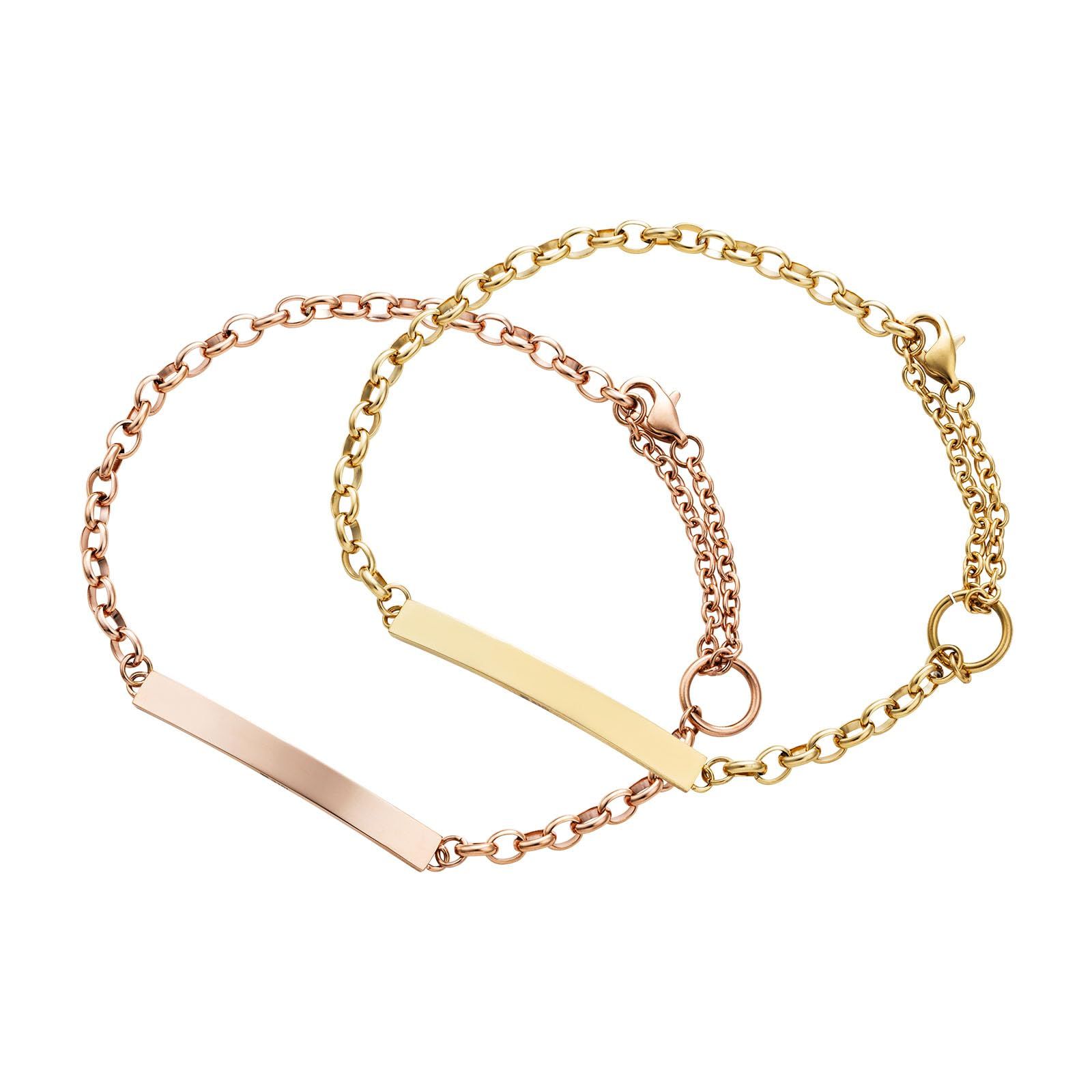 [ホワイトクローバー] ペアブレスレット 2本セット アレルギーフリー ステンレス プレート 無地 ハーフラウンドチェーン シンプル サージカルステンレス ピンク＆イエロー 15cm～24cm 4SBR054GO&4SBR054YG