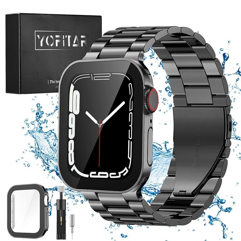 [YOFITAR] for Apple Watch バンド 【防水ケース付き】 45mm/44mm/41mm/40mm ステンレス製 Apple Watch SE2/6/SE/5/4対応 アップルウォッチ 交換ベルト iWatch バンド Apple Watc