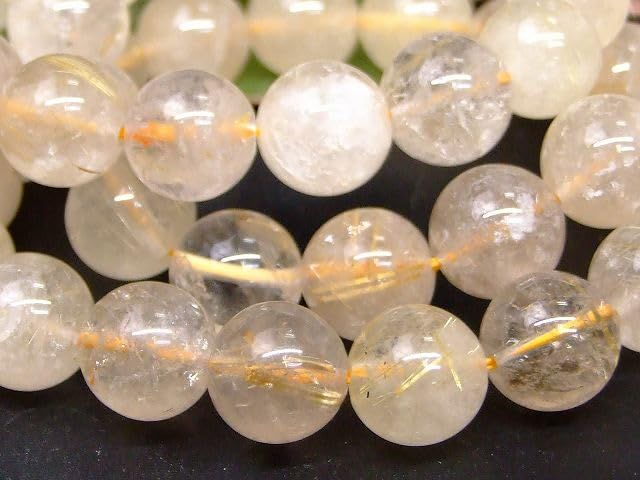 [HINRYO] g3-1520C 12mm A+ タイチンルチル 針水晶 ブレスレット 内径17cm ポーチ付き ブラジル産 天然石 パワーストーン