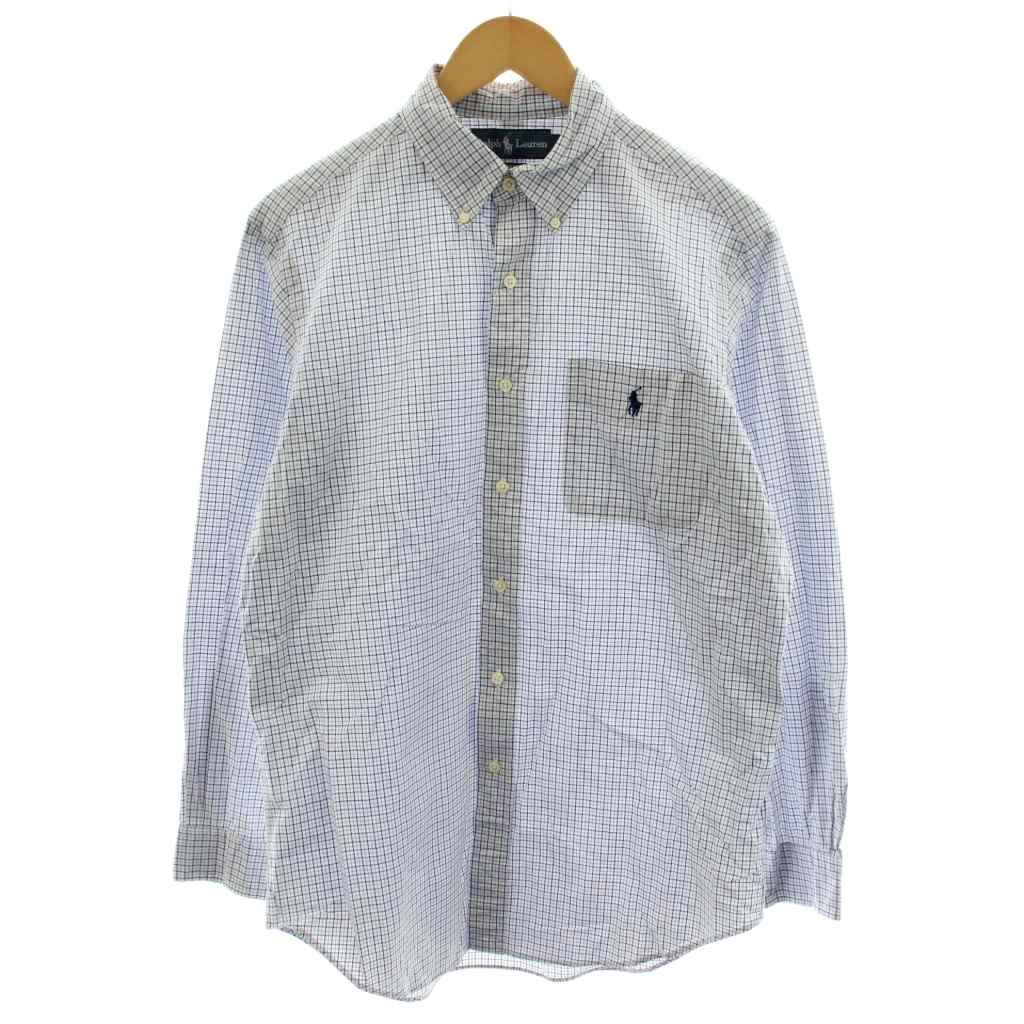  ラルフローレン RALPH LAUREN シャツ 長袖 チェック柄 15 1/2 青 ブルー 白 ホワイト /AN68 長袖シャツ
