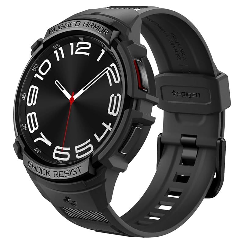 Spigen Galaxy Watch 6 Classic 43mm バンド 体組成測定 可能 一体型 ケース カバー 耐衝撃 スポーツバンド 落下 衝撃 吸収 耐久性 傷防止 ラギッド・アーマー・プロ ACS06492 (ブラック)