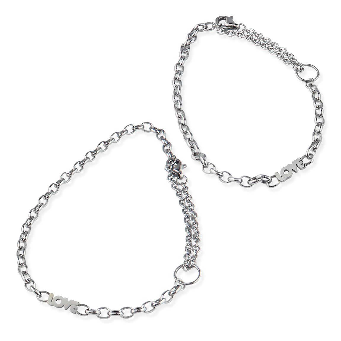 ペアブレスレット ペアアンクレット LOVE 文字 チェーン シルバー カップル メッセージ サージカルステンレス アクセサリー ジュエリー金属アレルギー対応 2個セットブレスレットにもアンクレットにもなる 2way