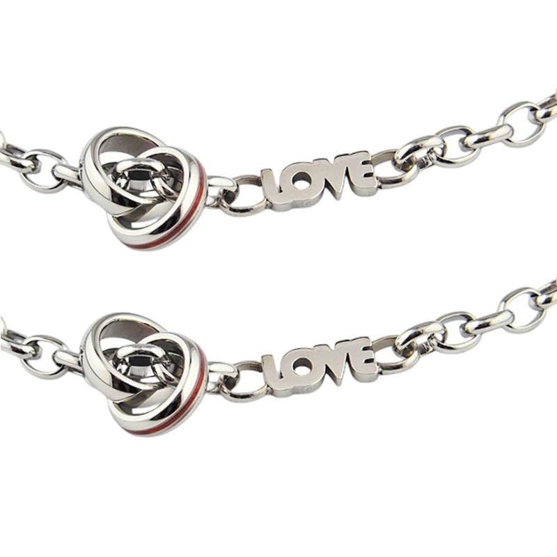 ペアブレスレット ペアアンクレット LOVE 文字 チェーン シルバー カップル メッセージ サージカルステンレス アクセサリー ジュエリー金属アレルギー対応 2個セット ふたりを結ぶ糸 ブレスレットにもアンクレットにもなる 2way【プラスリングver】 11,953円