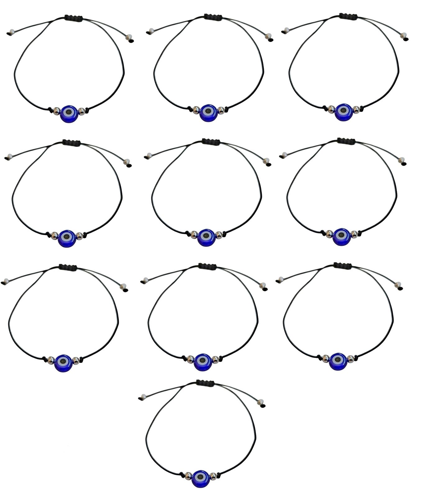 MYSTIC JEWELS - ネイビーブルートルコアイプロテクションブレスレット、調節可能なレッドコード、ラッキーチャーム10個。, 19 cm, ポリエステル, 宝石なし