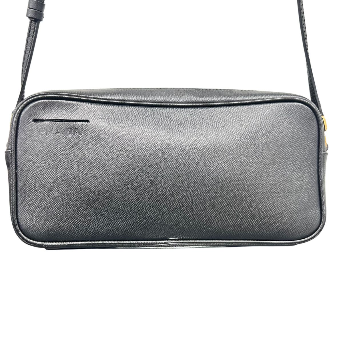 PRADA 美品 プラダ ワンショルダーバッグ サフィアーノレザー BT0077 レザー ブラック ロゴ セミショルダーバッグ ポーチ ハンドバッグ ABランク 鑑定済 中古 プラダバッグ【完売注意】【一点限り】【鑑定済】