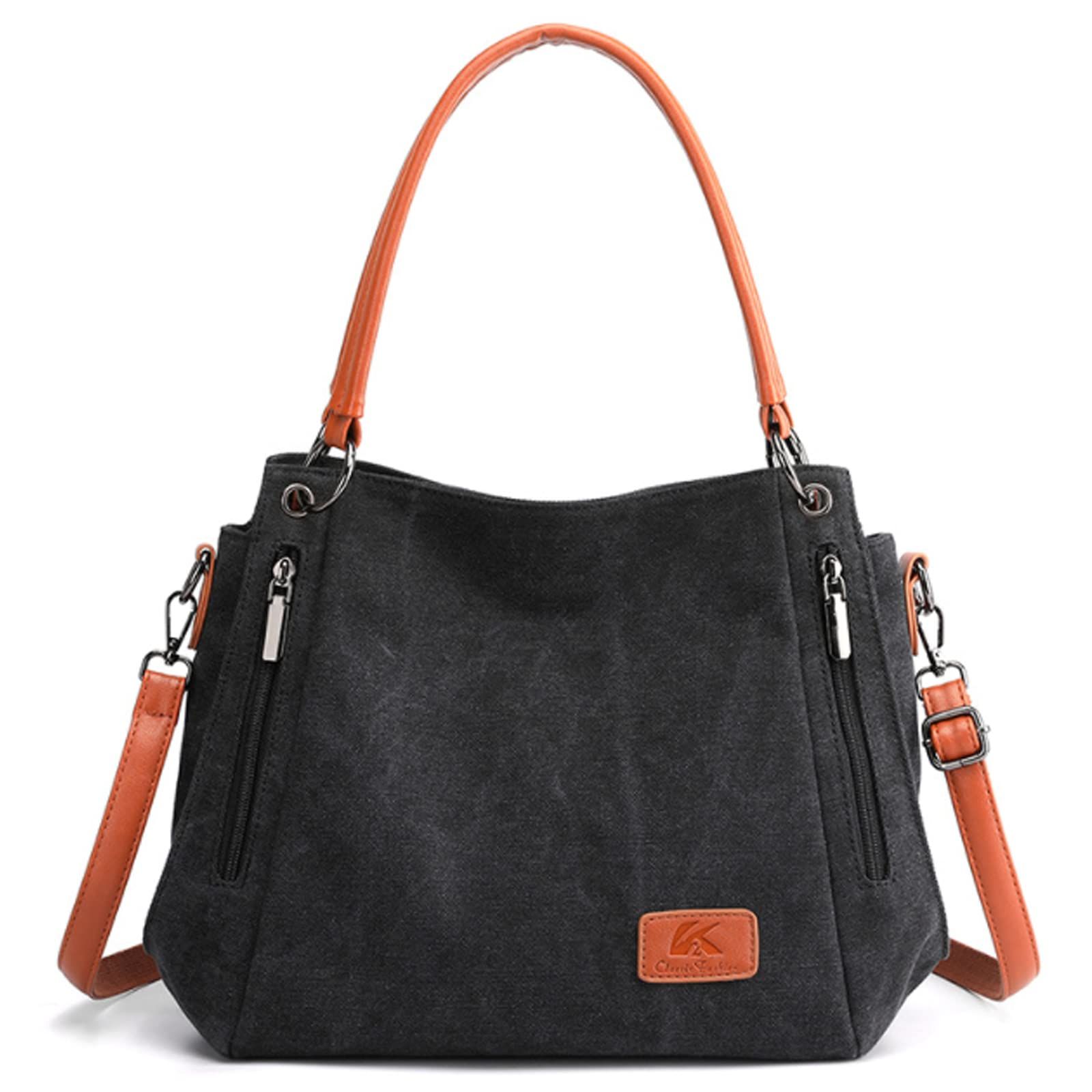 [MeiPing] キャンバス トートバッグ 2way ショルダー ハンドバッグ 手提げ レディース 可愛い 帆布 カジュアル 多機能 大容量 通学 (黒-1)