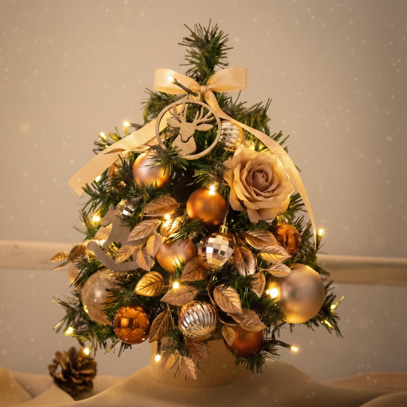 【日本企業】mewin 35cm 卓上 クリスマスツリー lEDライト付き ミニツリー 北欧 クリスマス飾り 電池式 飾りライト オーナメント ミニ 光る 木製 プレゼント 北欧 おしゃれ