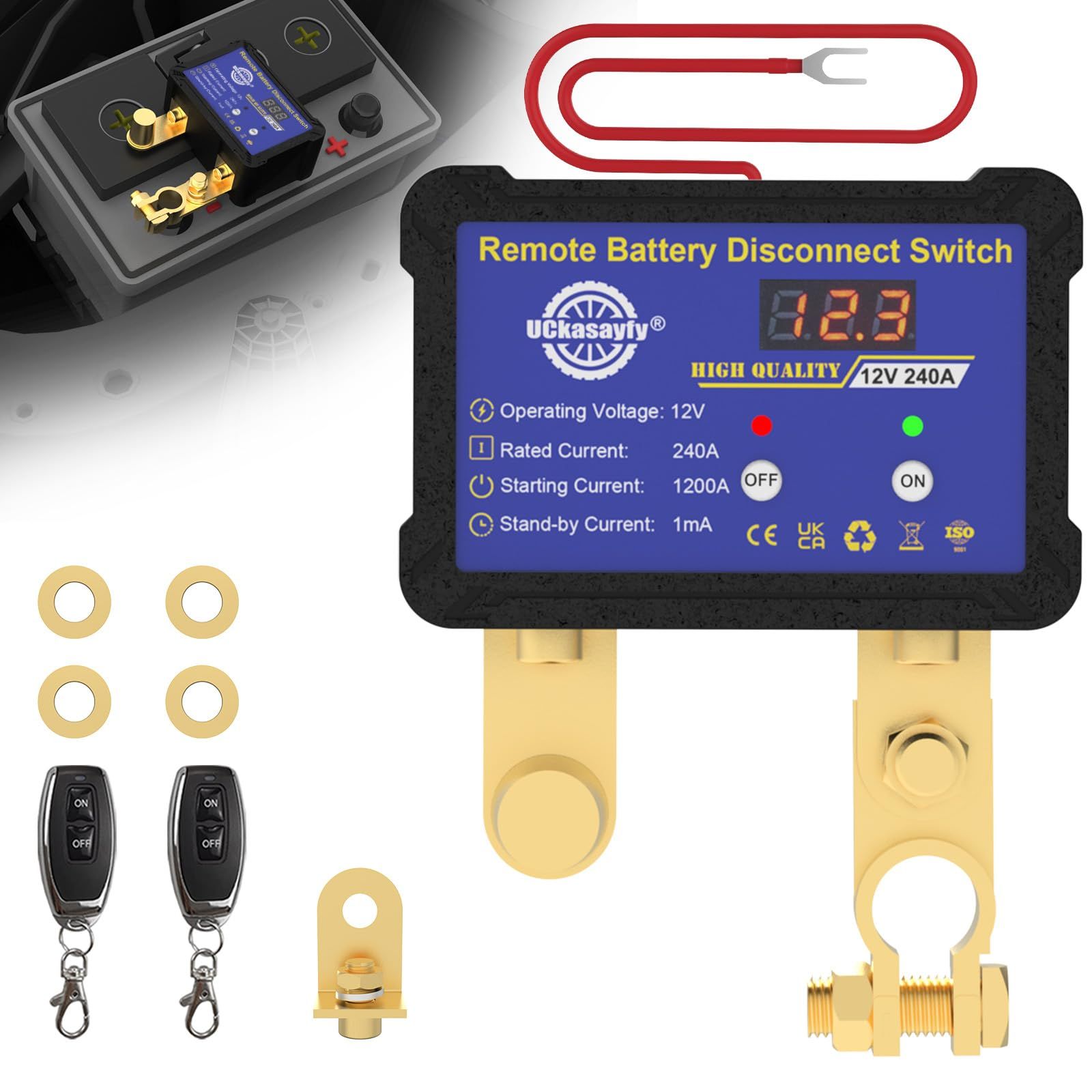 リモートバッテリーディスコネクトスイッチ12V 240A 電圧LED付き 車、RV、ATV、トラック、海洋のための表示盗難防止ディスコネクトスイッチ