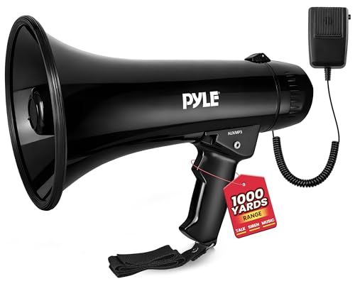 【Pyle パイル 40W メガホン サイレン付き 拡声器 コンパクト】電池式 単1乾電池６本で作動 折りたたみ式ハンドル ハンドヘルドマイクと携帯用ストラップ付き 握りやすいグリップ 最大914m先まで声が届く 重さ1.5kg サイズ: 直径２０cm、長kk 6,075円