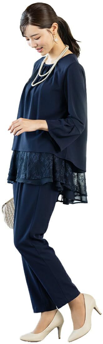 [アッドルージュ] 結婚式 パーティードレス セットアップ スーツ レディース ブラウス テーパードパンツ セレモニースーツ スーパーストレッチ [t5317] 4L ネイビー