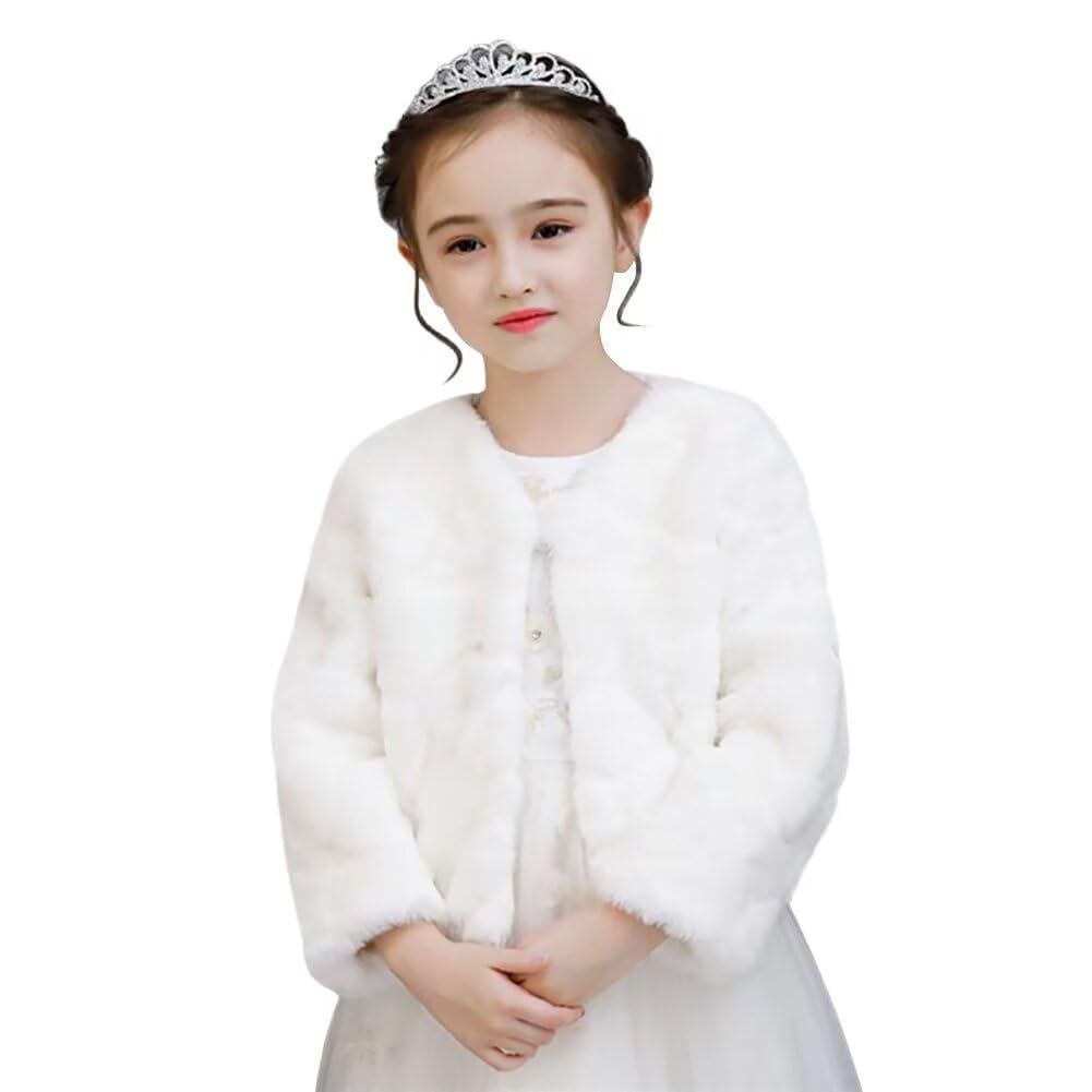 [Ｋａｙｉｙａｓｕ] 子供ケープ フォーマル ガールズ 子供ドレス 白 長袖 ふんわり キッズ ウェディングショール フェイクファー 無地 誕生日 ピアノ 発表会 音楽会 パーディー 七五三 記念撮影用(M オフホワイト)