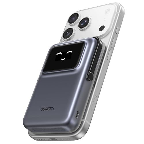 UGREEN Uno PowerBank マグネット (10000mAh Qi・7.5W USB-Cｘ1) 折畳式スタンド付き Qi ワイヤレス充電対応 TFTスクリーン・表情表示 タイプC PD 20W 急速充電対応 コンパクト パススルー d296ab1e