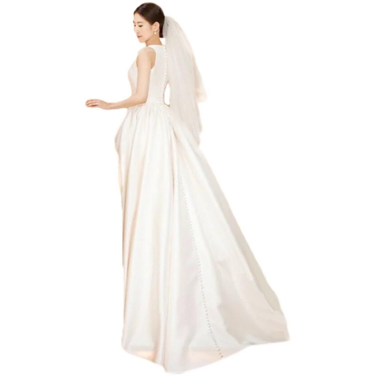 [Fiveen] ウェディングドレス エンパイア シンプル 結婚式 前撮り ドレス 花嫁 二次会 ワンピース 白 ドレス ワンピース 前撮り S