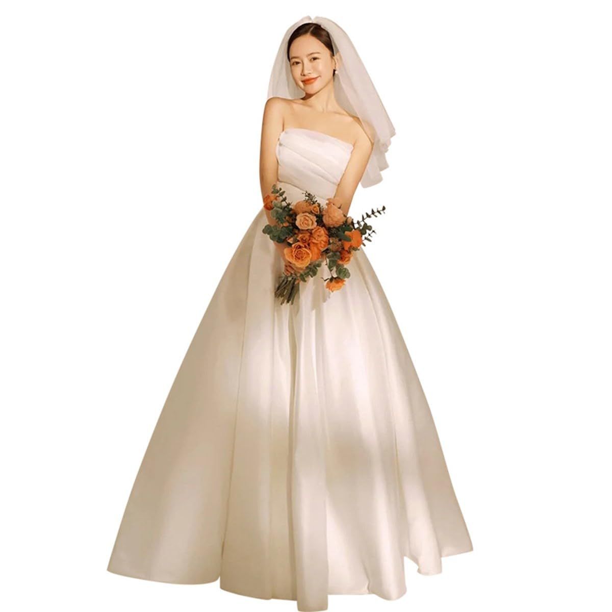 [Fiveen] ウェディングドレス 白 前撮り ドレス シンプル ロング オフショルダー 結婚式 二次会 ドレス ワンピース 前撮り(L)