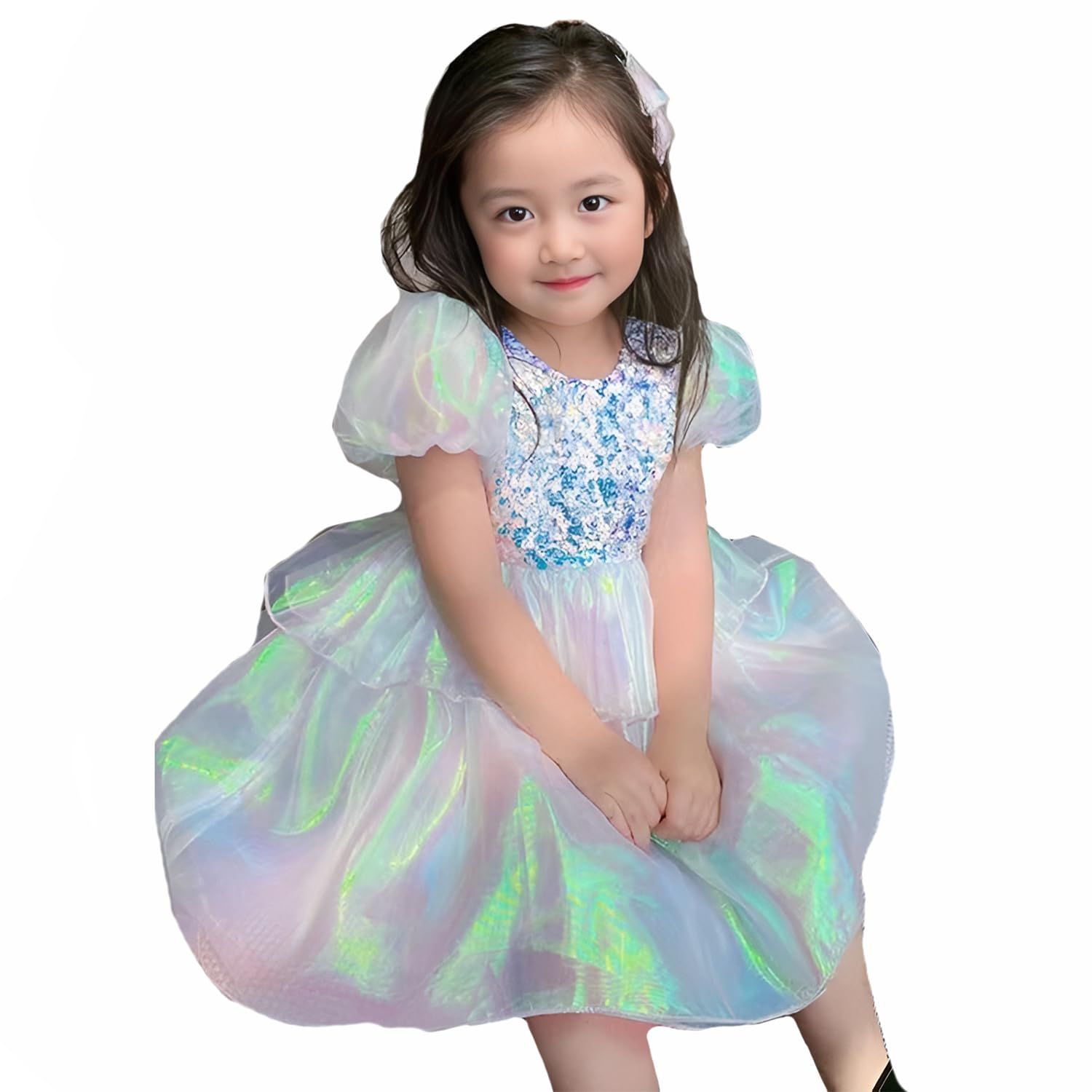 [VOKLLIYU] 子供 女の子 発表会 ドレス 半袖 可愛い キッズ 女児 ワンピース 子供服 洋服 結婚式 卒園式 入学式 ワンピース 100-150CM (1-ブルー, 100)