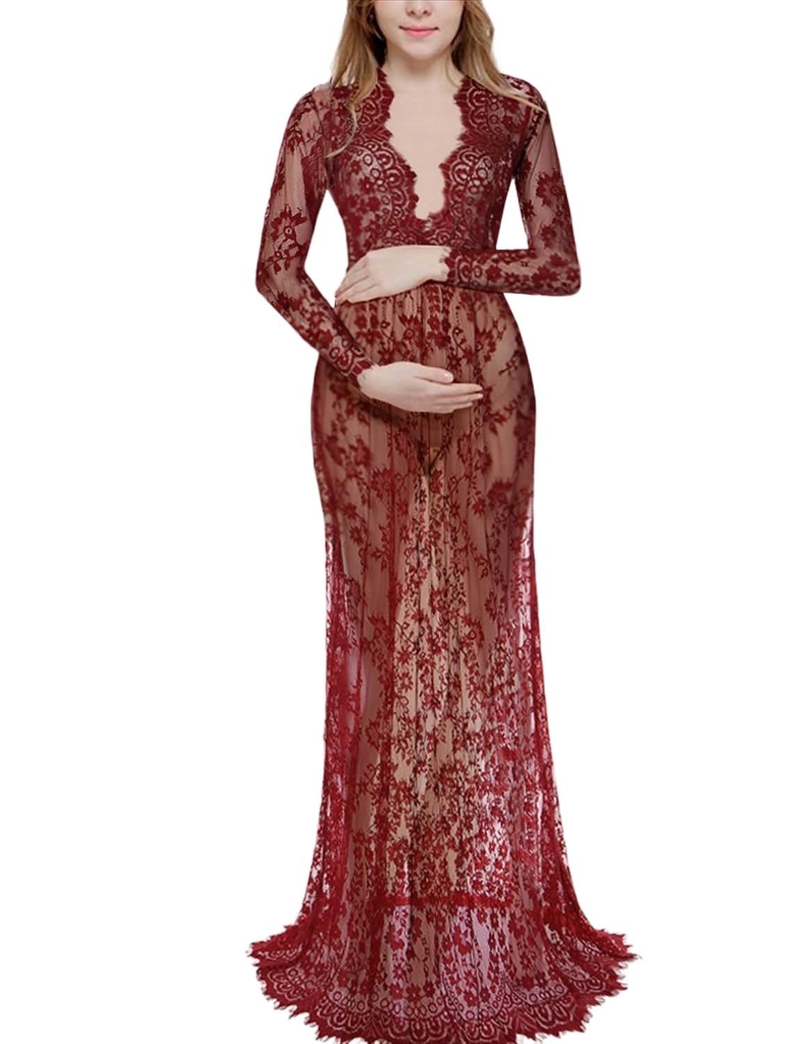 [ミシアラグジュアリー] マタニティドレス maternity dress レース 女性 妊婦 衣装 写真撮影 妊娠中 Vネック フォト スタジオ ベビーシャワー ポリエステル セクシー [31424-31479]