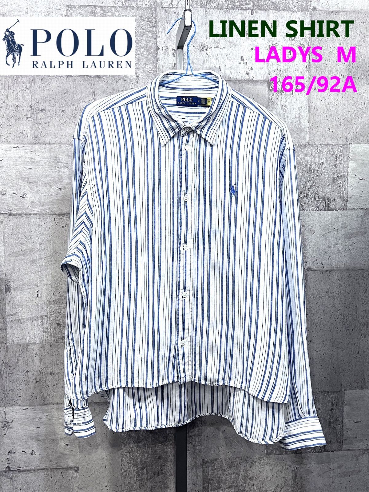 レディース ラルフローレン 正規品 ワイドクロップド ストライプ リネンシャツ M 麻 ポロラルフローレン POLO RALPHLAUREN