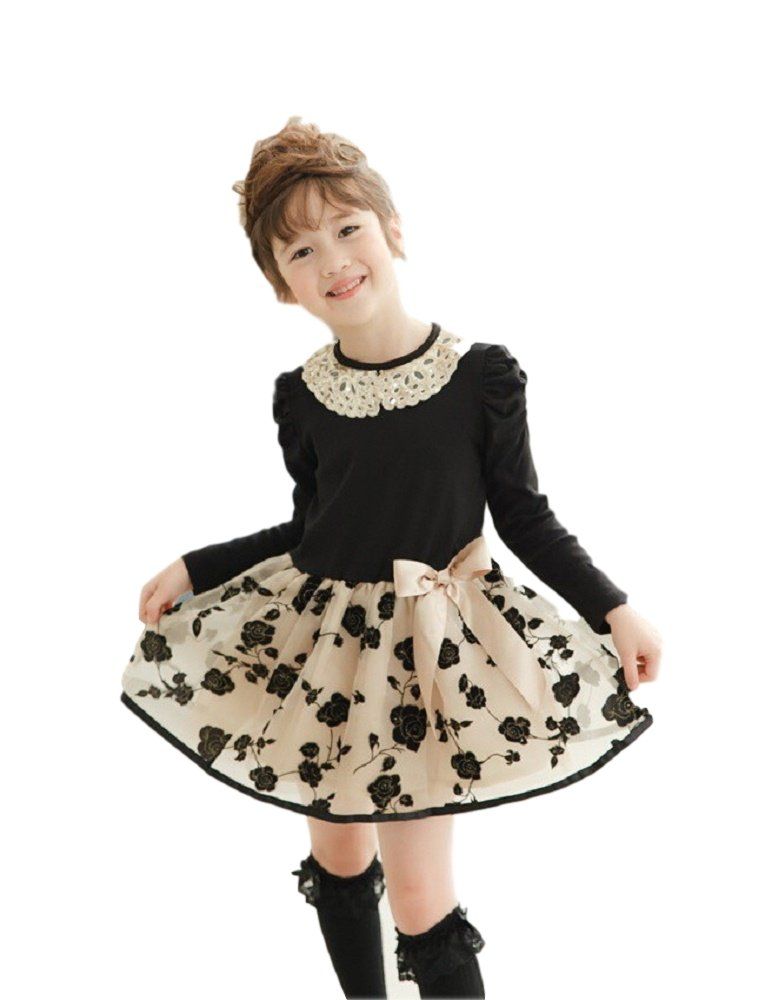 (カエナリエ)Ｋａｅｎａｒｉｅ 女の子 フォーマル ワンピース 花柄 シフォン 150サイズ ブラック/ゴールド