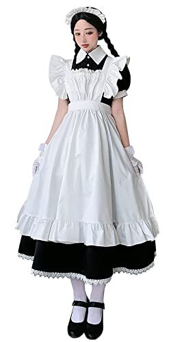 [Sharphon] メイド服 コスプレ ロリータ メイド 半袖 可愛い 衣装 フリル ウェイトレス ワンピース カチューシャ セット