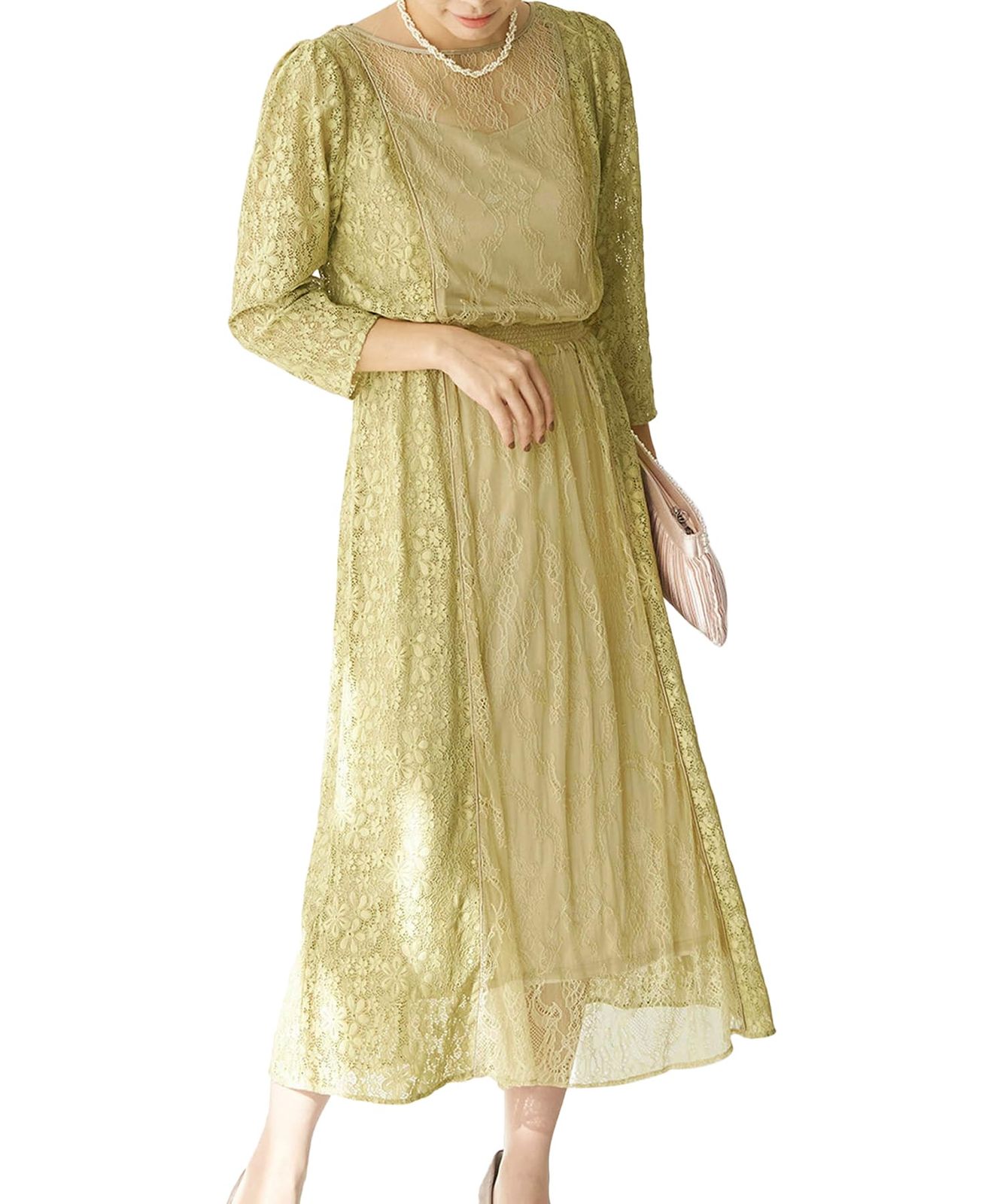 【一部店舗限定】【Mon E’toile】【結婚式にも】レースコンビDRESS