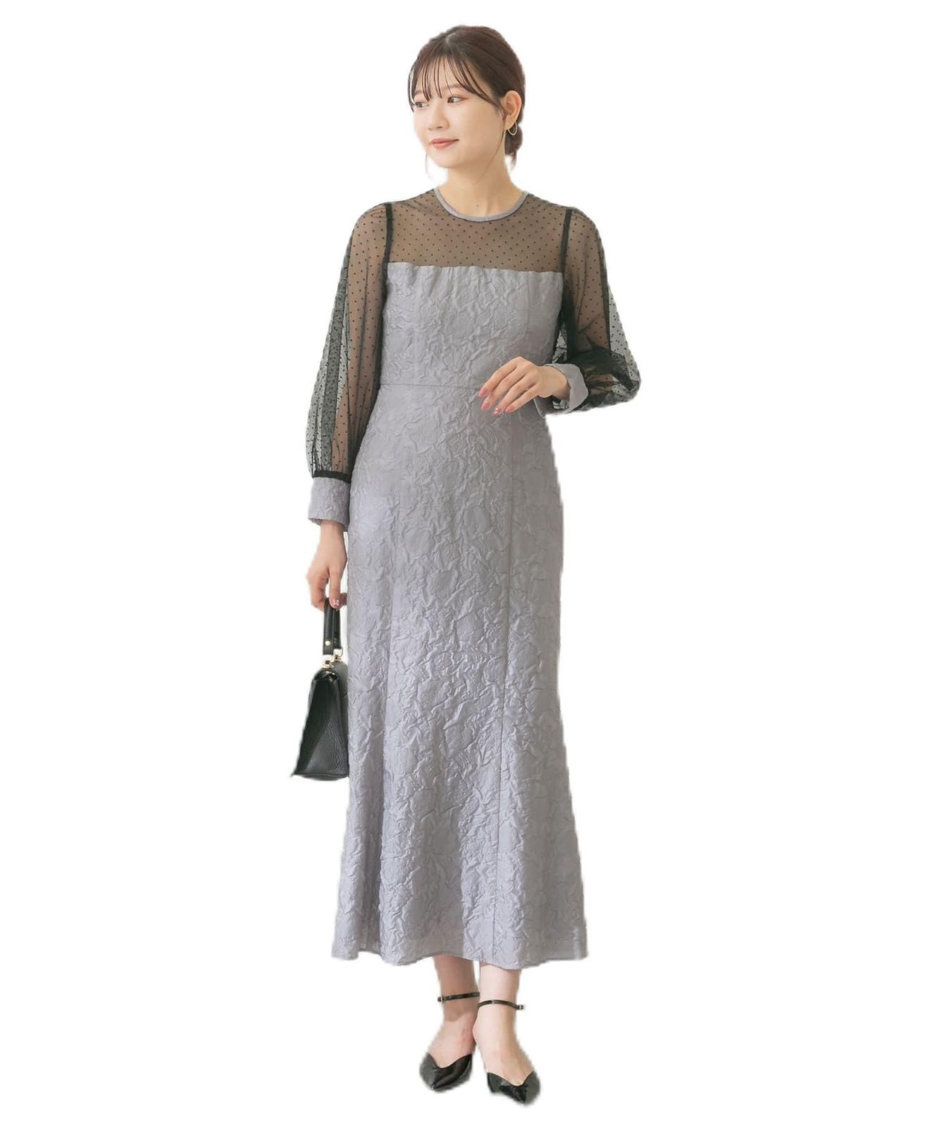 [アーバンリサーチ ロッソ] ワンピース ドレス kaene エンボスフラワードットミックスドレス レディース RW47-100979 gray 36