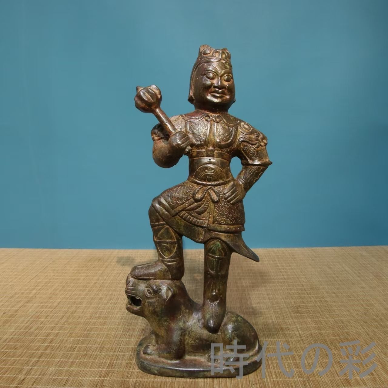 中国古美術 青銅器 鋳造 神将 武将像 仏像 工芸品 骨董 旧家蔵收 清代様式 中国美術 鑑賞用 宗教美術 時代物 R08042420