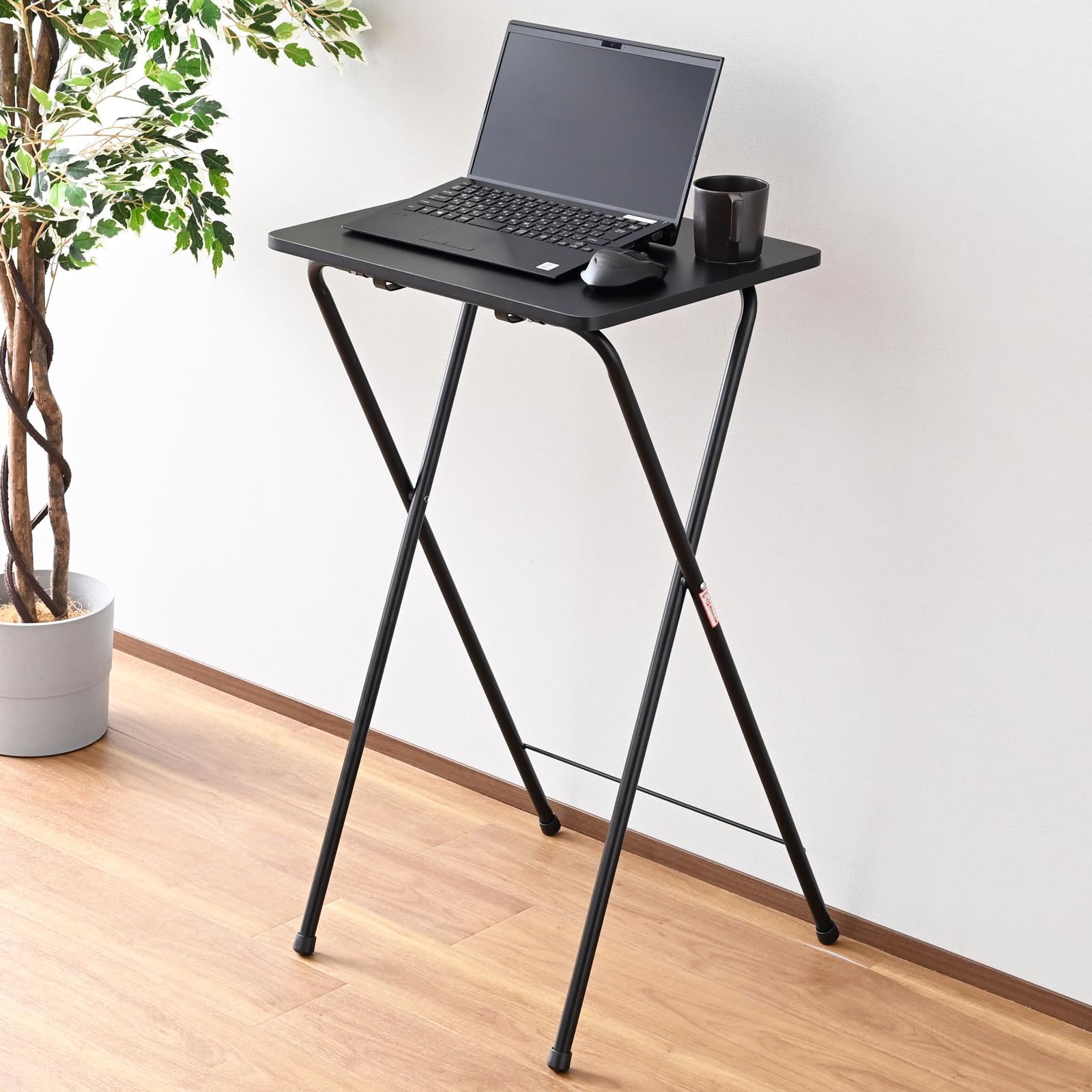 ☆新品☆山善(YAMAZEN) テーブル ミニ 折りたたみ式 サイドテーブル ハイタイプ 机 メラミン天板(傷・汚れ・水分・熱に強い) 幅50×奥行52×高さ90cm 完成品 ブラック/ブラック RYST-5040H(90)(BK/BK4) 2e8cec72