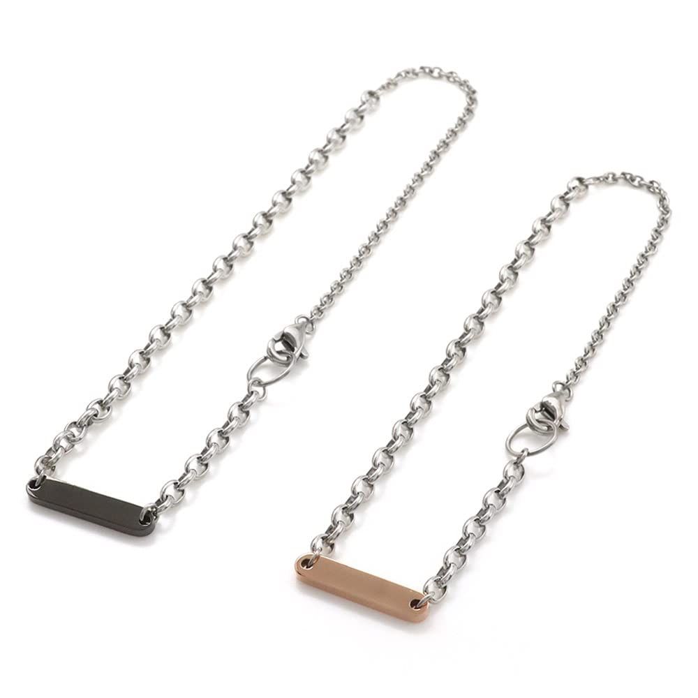 [Barzaz] バルザス］ ペアブレスレット アンクレット 2way ステンレス 金属アレルギー対応 プレート ブラック ピンクゴールド色
