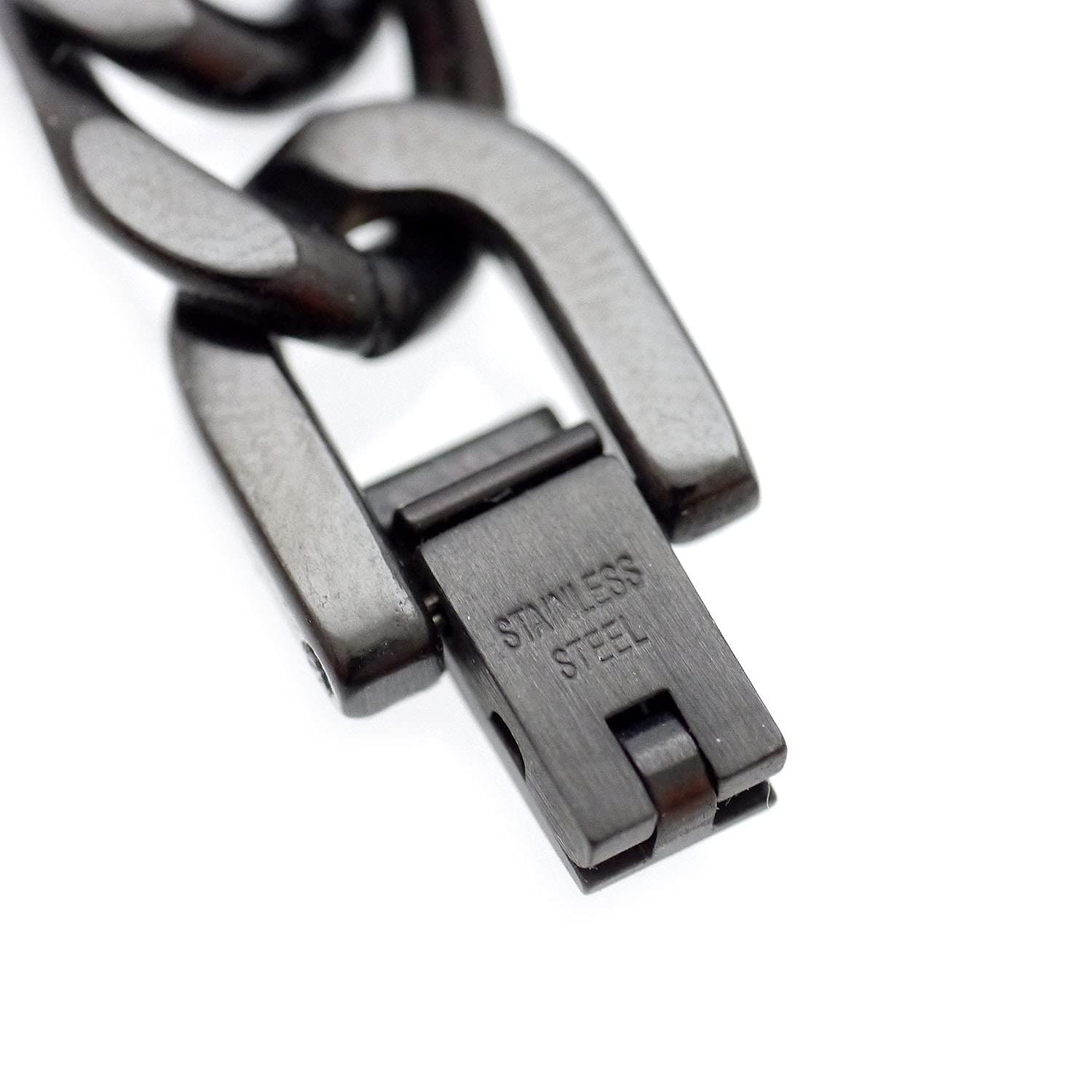 [シルバーワン] ダブル 喜平 ブレスレット [黒 4面カット 幅10mm] 中折れ式 クリップ メンズ c6 ステンレス