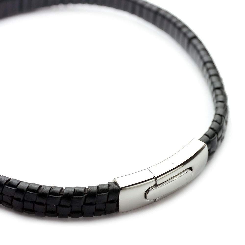 [シルバーワン] bo レザーチョーカー メンズ 格子編み ロック式 ネックレス ブラック 牛革 [12mm 45cm 他]