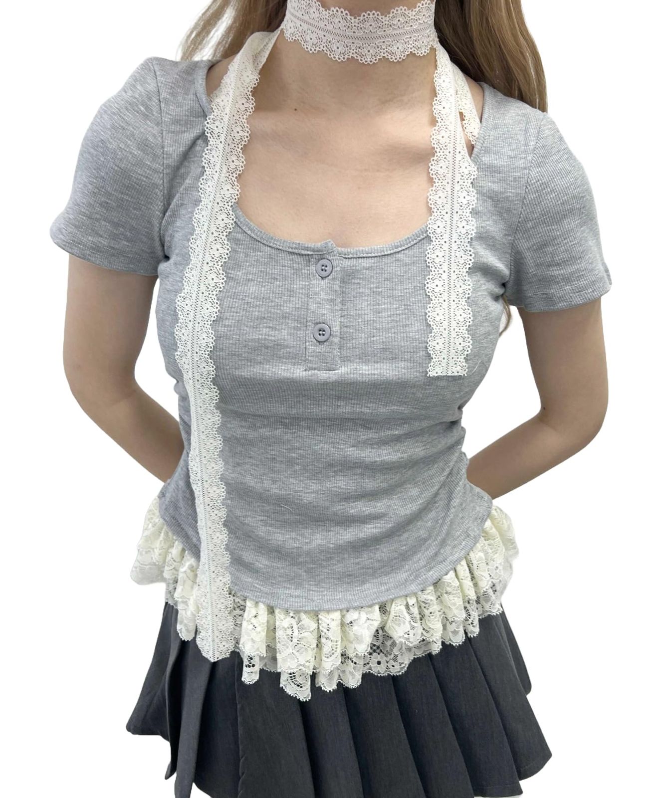 [ウィゴー] PHILLY レース チョーカー ドッキング トップス 服 夏服 レディース F グレー