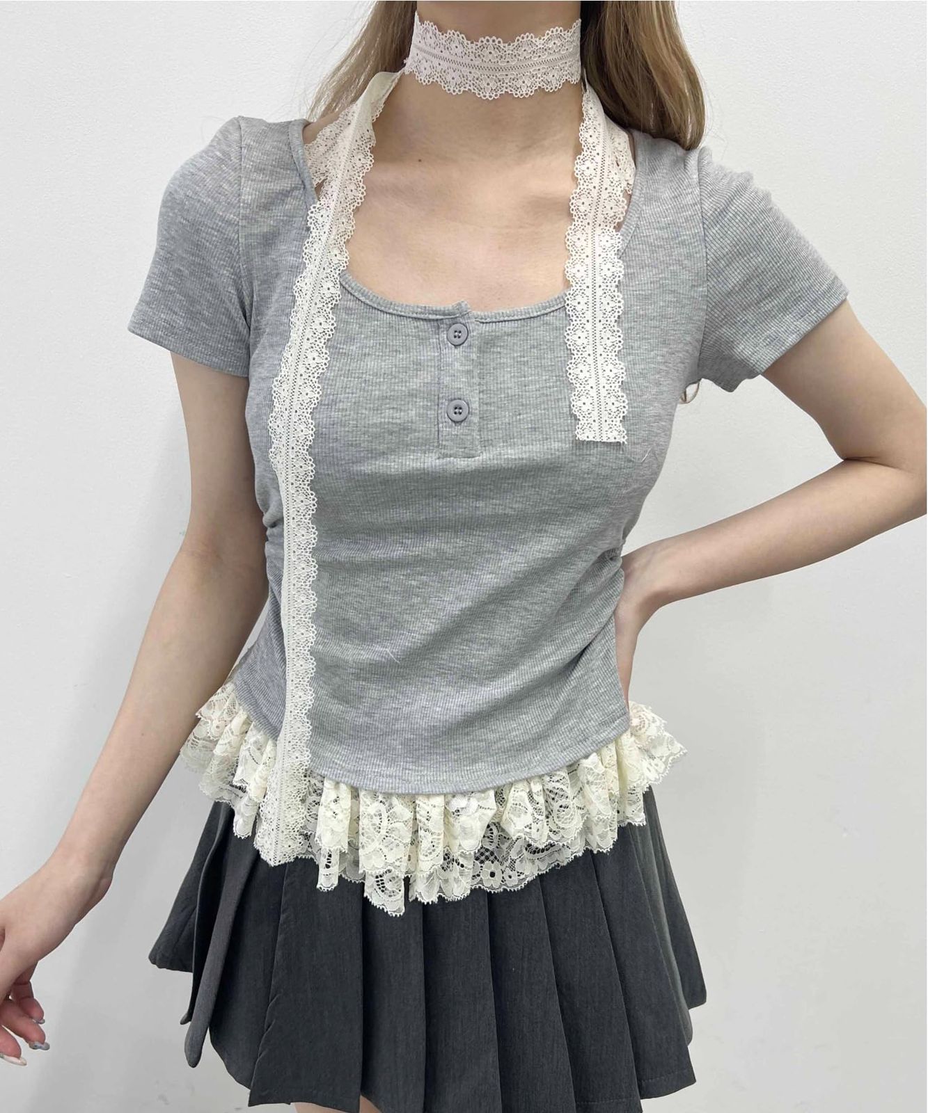 [ウィゴー] PHILLY レース チョーカー ドッキング トップス 服 夏服 レディース F グレー