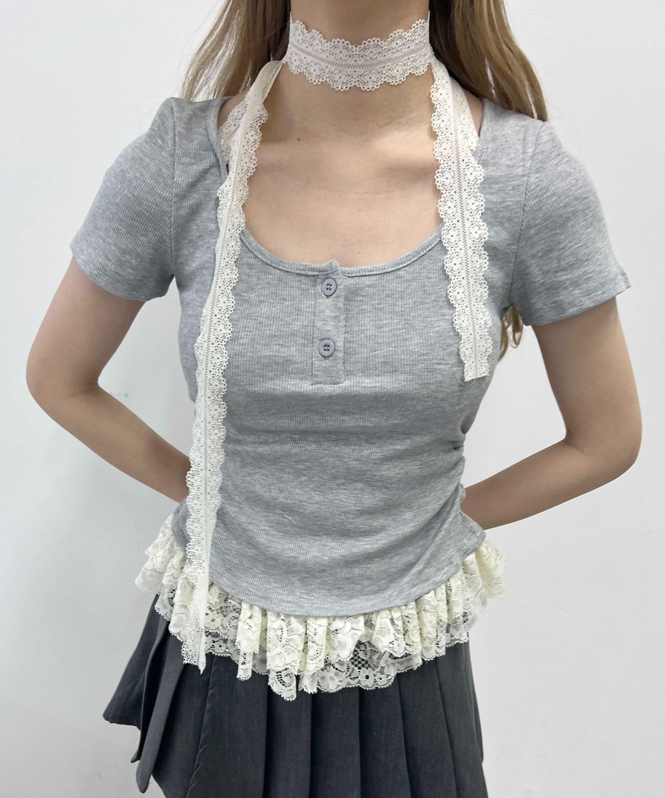 [ウィゴー] PHILLY レース チョーカー ドッキング トップス 服 夏服 レディース F グレー