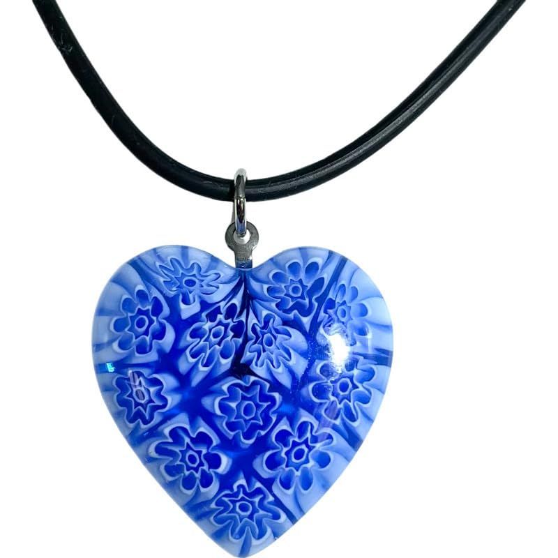 【 Itary venetian necklace 】ベネチアンガラス/ハート 型 レディース チョーカー ネックレス/ブルー 青/イタリア ムラーノ ミルフィオリ ガラス 輸入品/murano glass [並行輸入品]