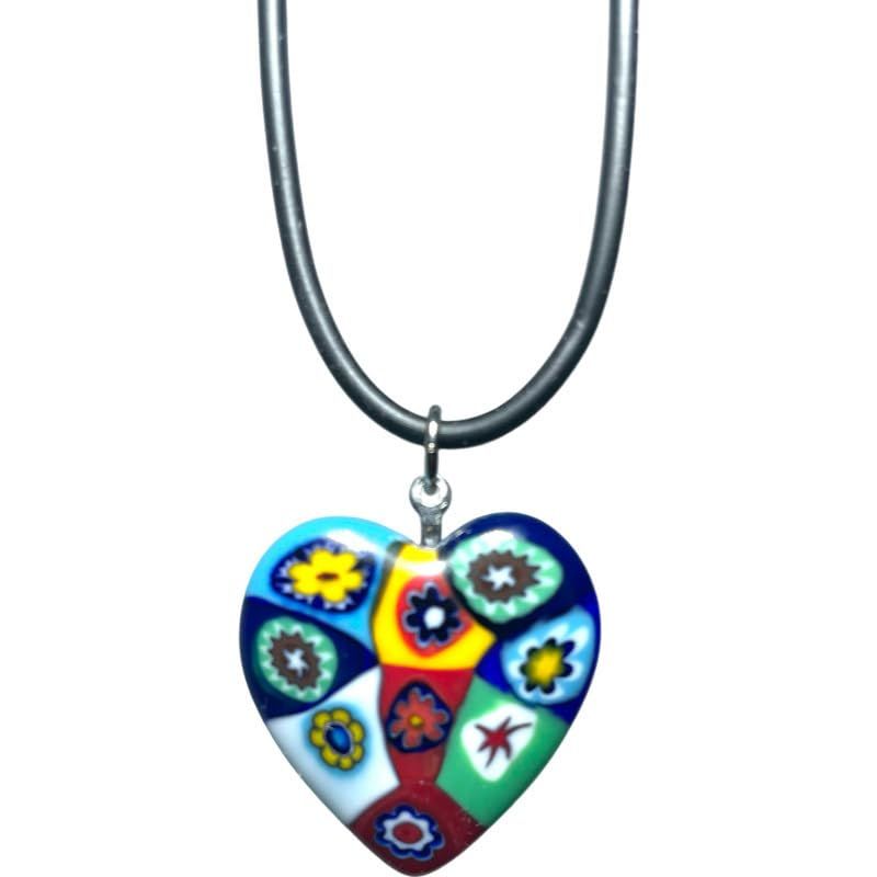 【 Italy Venetian Glass 】 イタリア 輸入品 ベネチアンガラス/ハート レディース チョーカー ネックレス/ムラーノ ミルフィオリ ガラス/murano glass [並行輸入品]