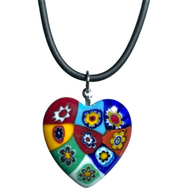 【 Italy Venetian Glass 】 イタリア ベネチアンガラス/レディース ハート チョーカー ネックレス/ムラーノ ミルフィオリ ガラス 輸入品/ITALY MURANO GLASS [並行輸入品]