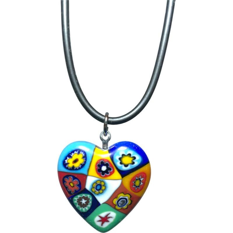 【 Italy Venetian Glass 】 イタリア ベネチアンガラス/ハート レディース チョーカー ネックレス/ムラーノ ミルフィオリ ガラス 輸入品/murano glass [並行輸入品]
