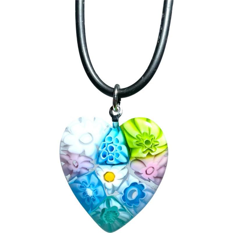 【 Italy Venetian Glass 】 ベネチアンガラス ハート レディース チョーカー ネックレス 青/イタリア ムラーノ ミルフィオリ ガラス 輸入品/murano glass [並行輸入品]