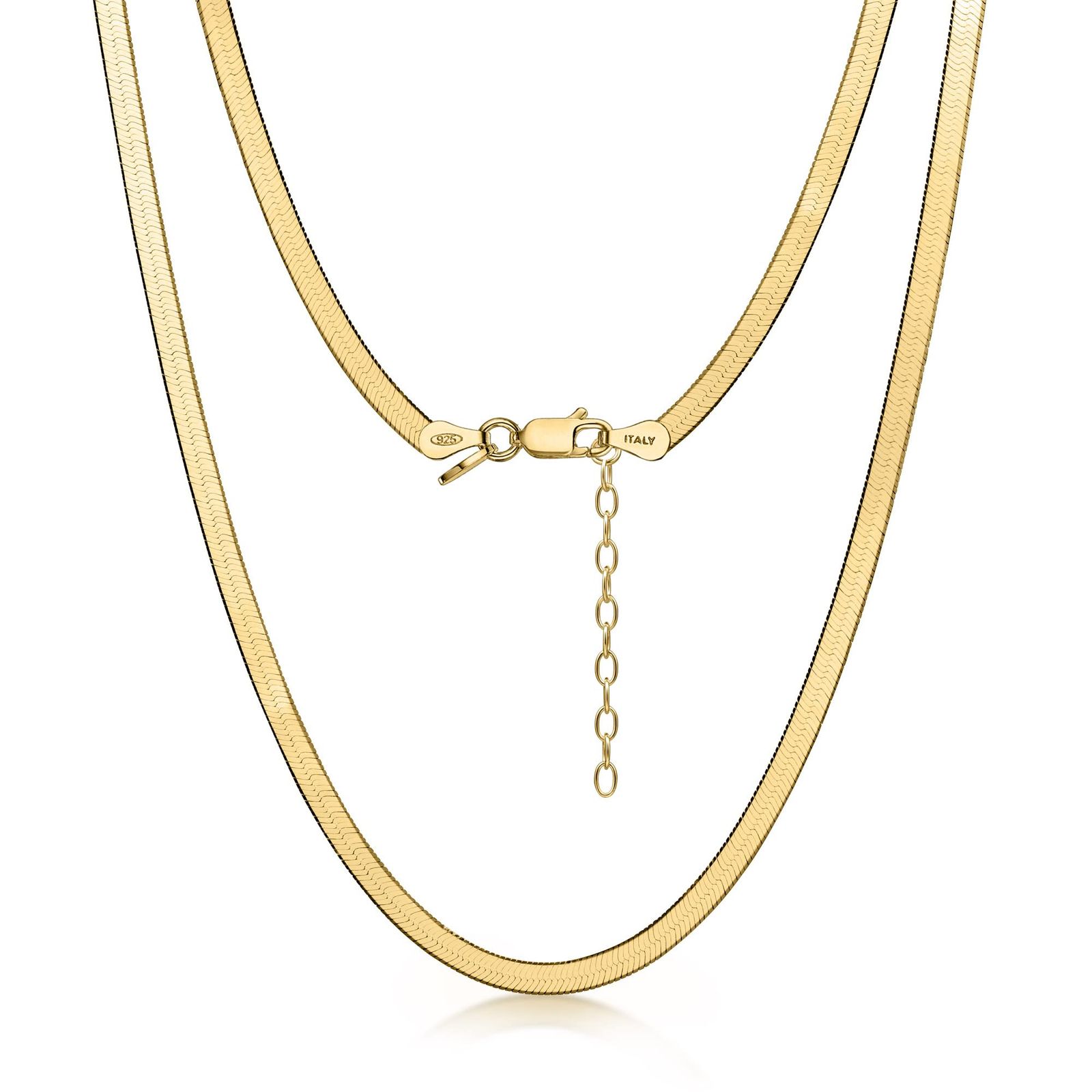 [Amberta] レディース 925 スターリングシルバー フラットスネークチェーン：18K ゴールドメッキ スターリングシルバー 3mm 41cm