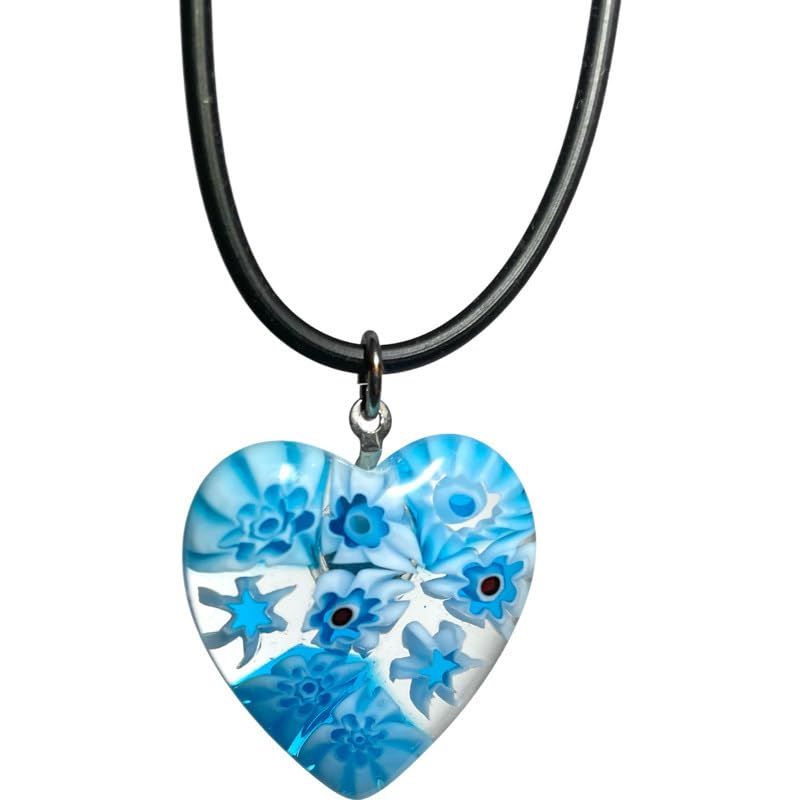 【 Italy Venetian Glass 】 イタリア ベネチアンガラス/ブルー ハート 型 レディース チョーカー ネックレス/ムラーノ ミルフィオリ ガラス 輸入品/murano glass [並行輸入品]